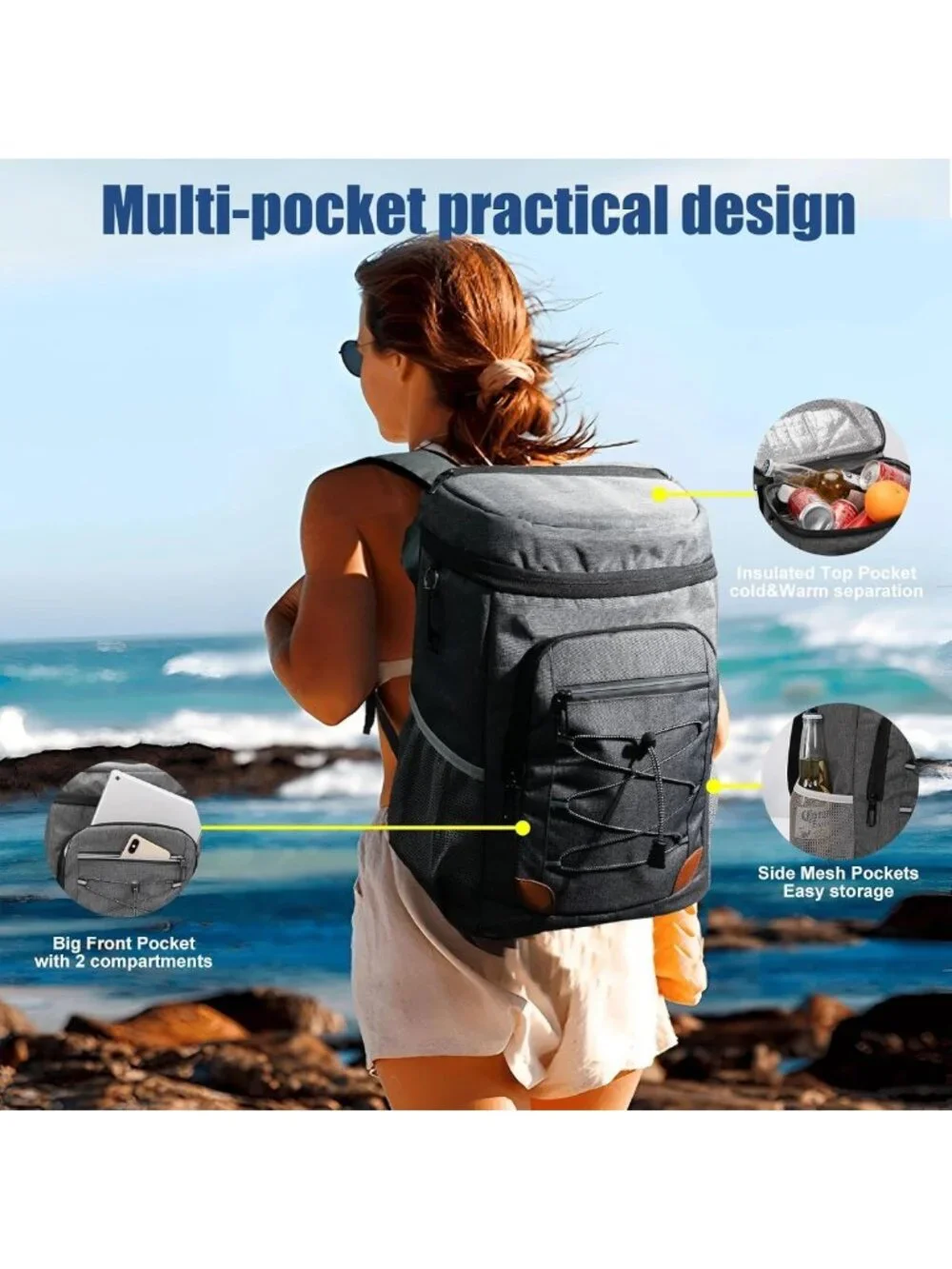 Insulated Backpack Cooler, Leakproof Soft Cooler for Camping & Hiking Adventures